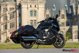 The 2018 BMW K1600B Bagger in Front of a Building